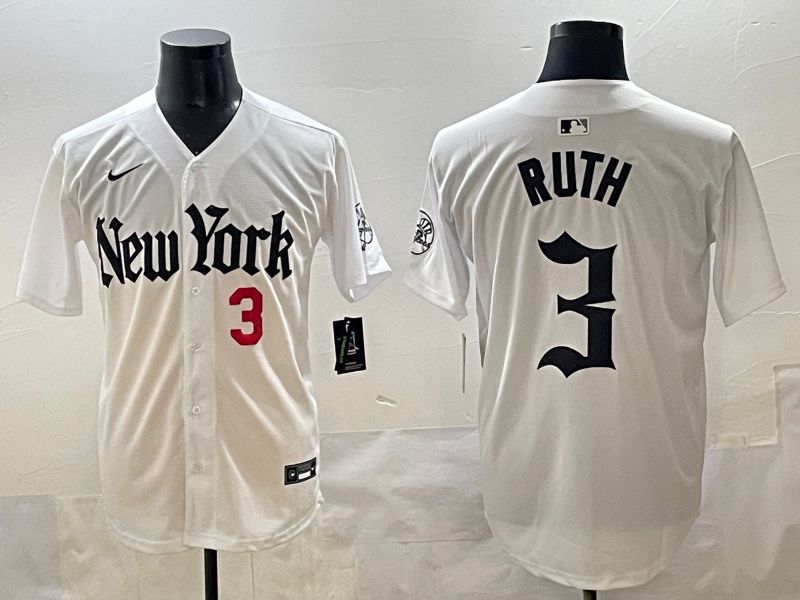 Men 2025 New York Yankees #3 Ruth White Five generations Joint Name Nike MLB Jersey style 32->new york yankees->MLB Jersey